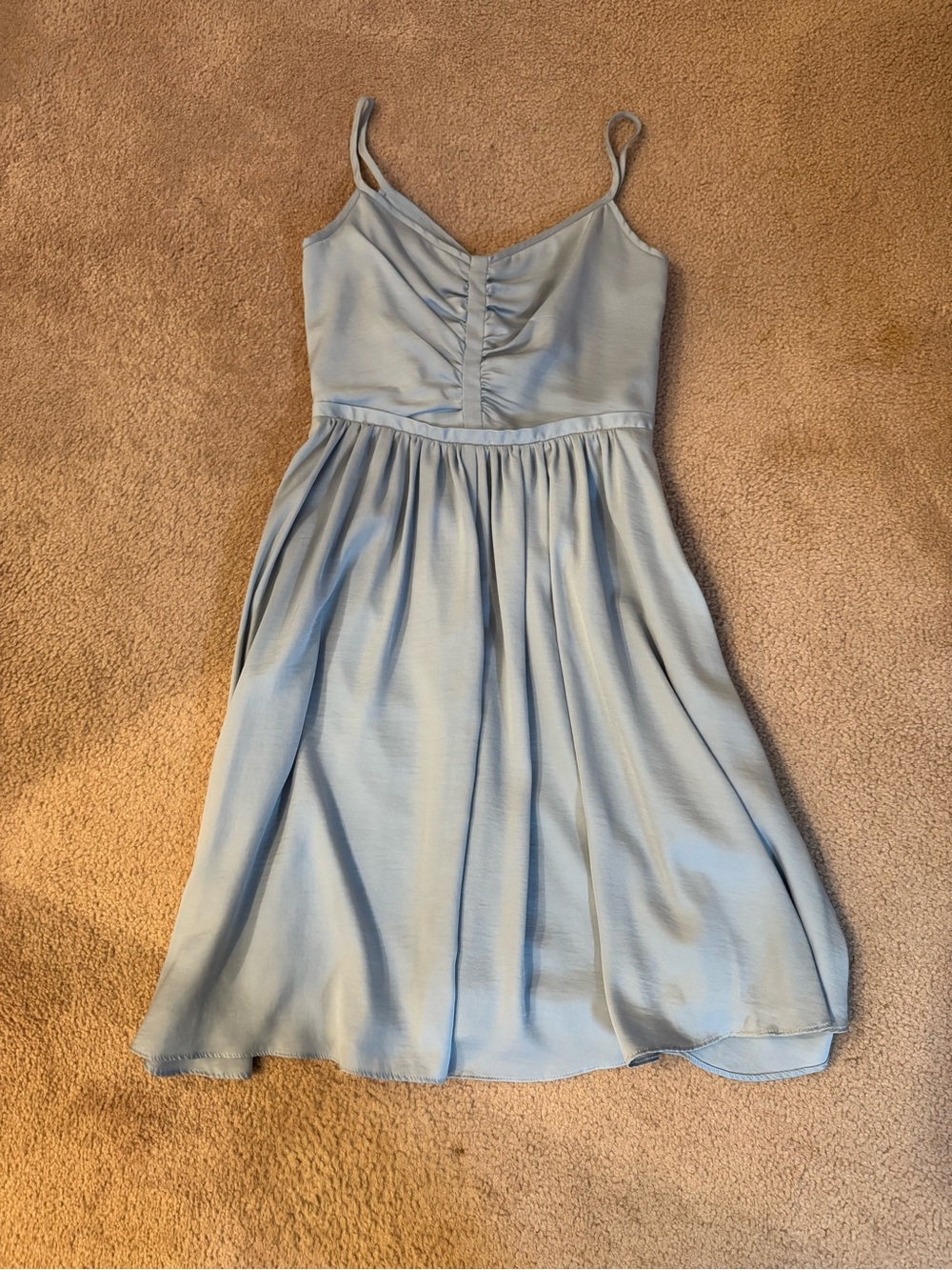 Banana Republic - Light Blue Satin Look Spaghetti-Strap Dress in Midi Length
